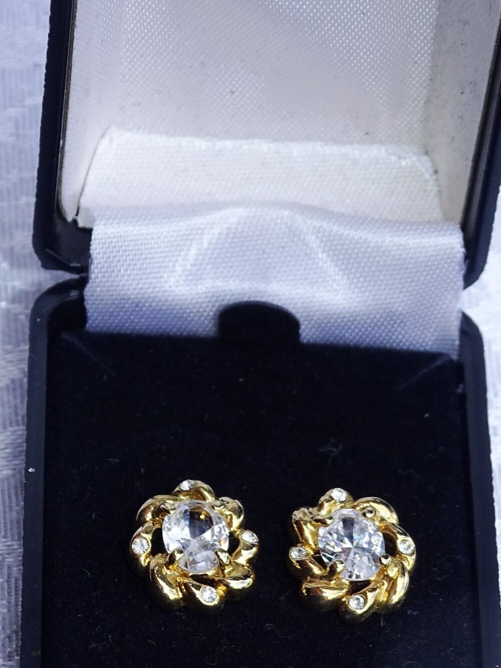 Gold Plated Oval CZ Post Pierced Earrings